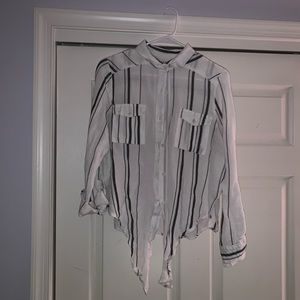 black and white striped button down